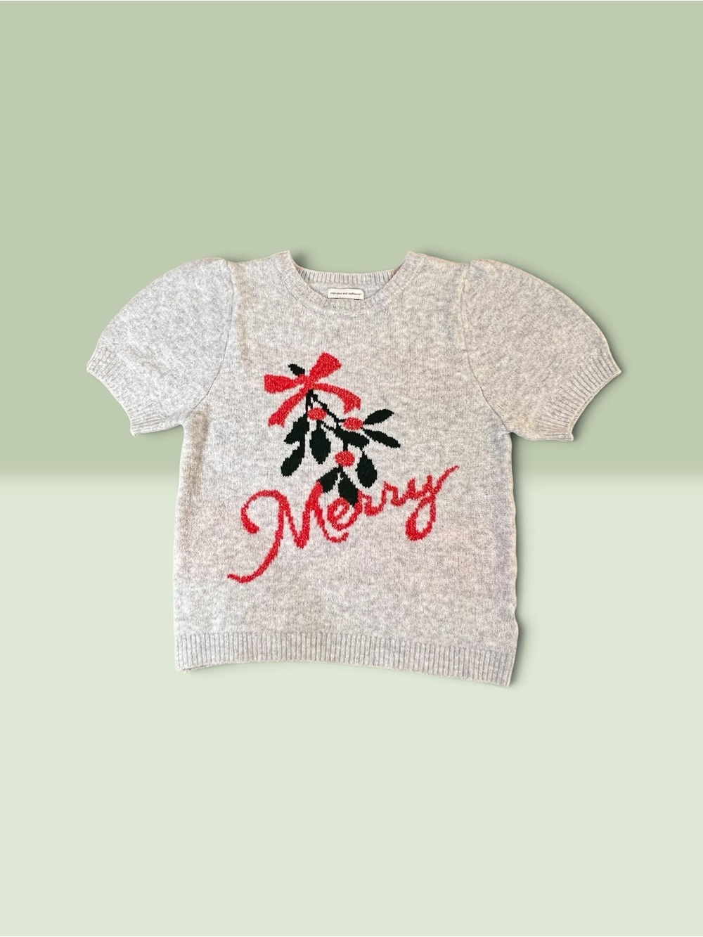 Cupcakes & Cashmere Gray Puff Sleeve "Merry" Christmas Holiday Sweater Large - Picture 11 of 12